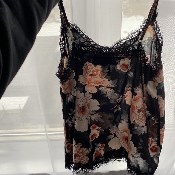 Lace lined floral black camisole with pink flowers - Picture 5 of 6